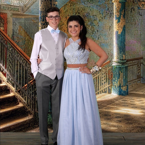 mediterranean prom dress Glitter-Print Long Prom Dress with Lace-Up Corset Lilac / Medium